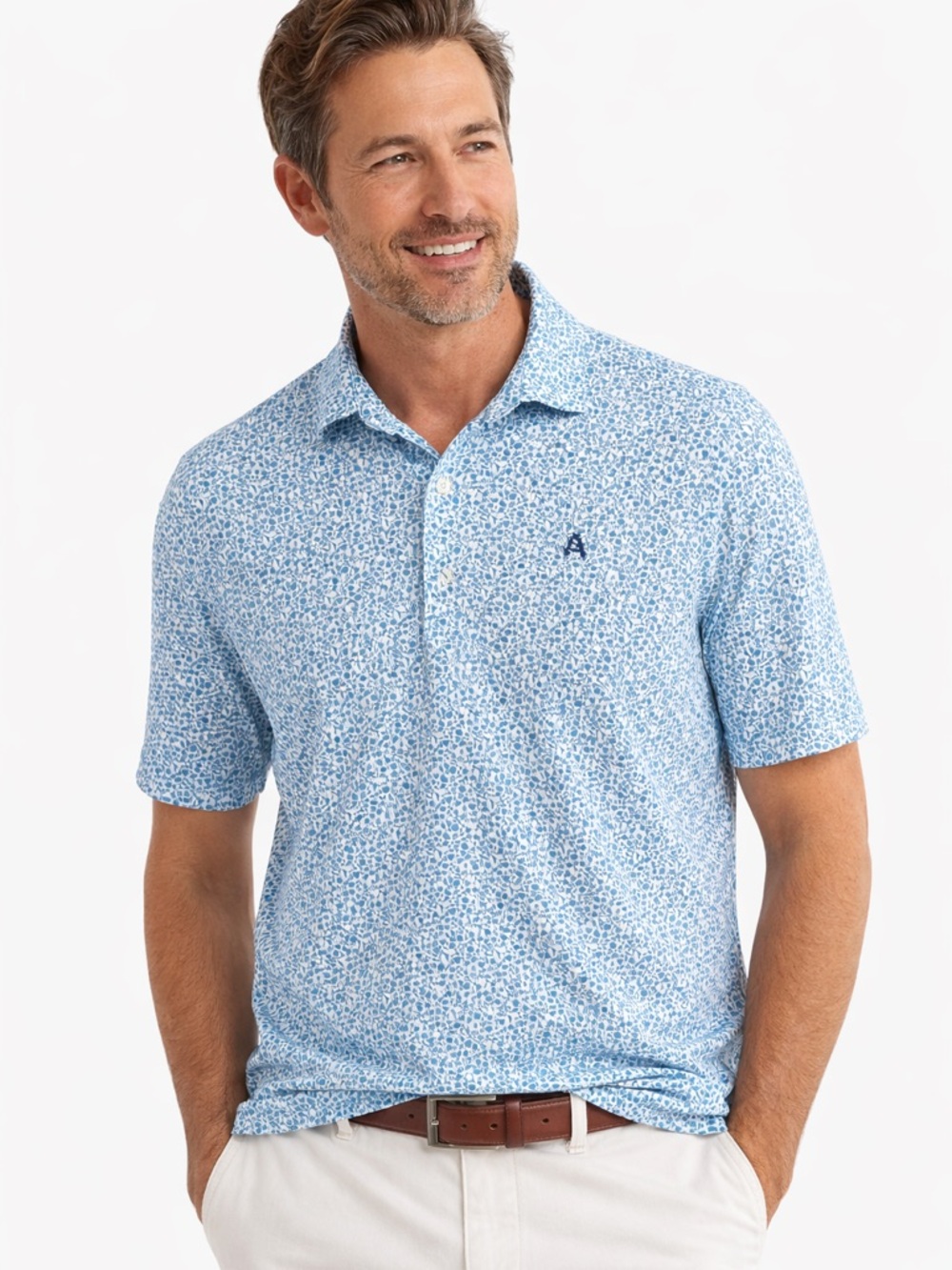 Johnnie-O Blue Floral Print Performance Polo Shirt Size L